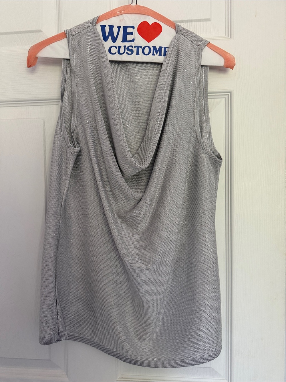 White House Black Market Silver Sparkle Cowl Neck Sleeveless Top